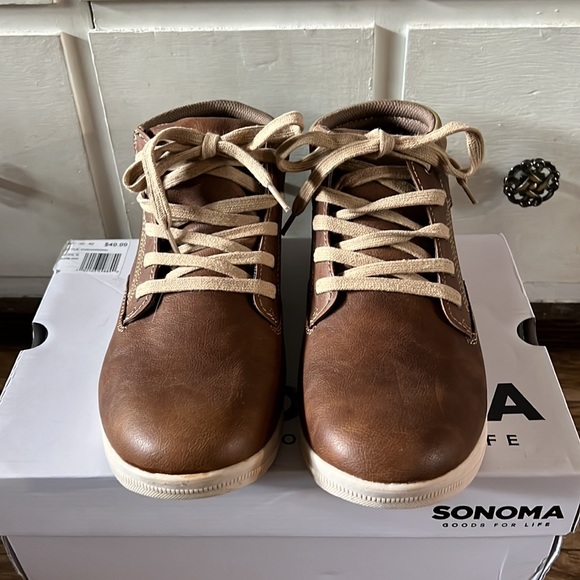 Sonoma-SN BEAR BROWN Lace-Up High-top dress shoes- brown tan trim/laces boys5 NW - Picture 3 of 9